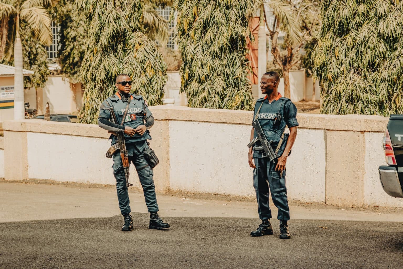 Local security officers guarding a community