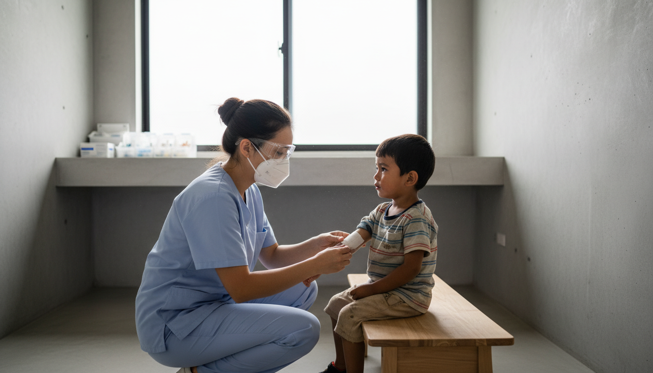 Medical relief workers serving a community